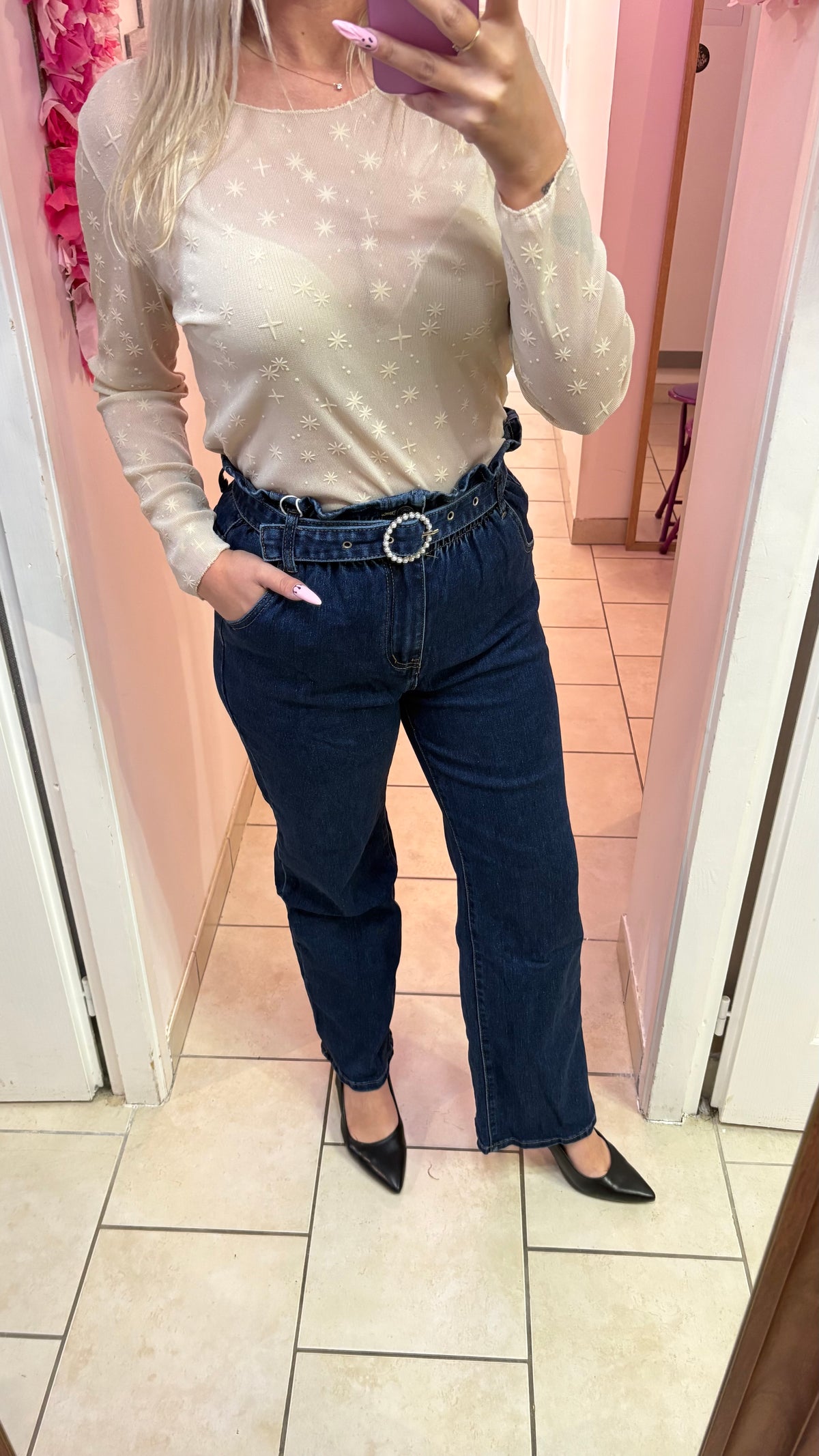 Top étoiles beige