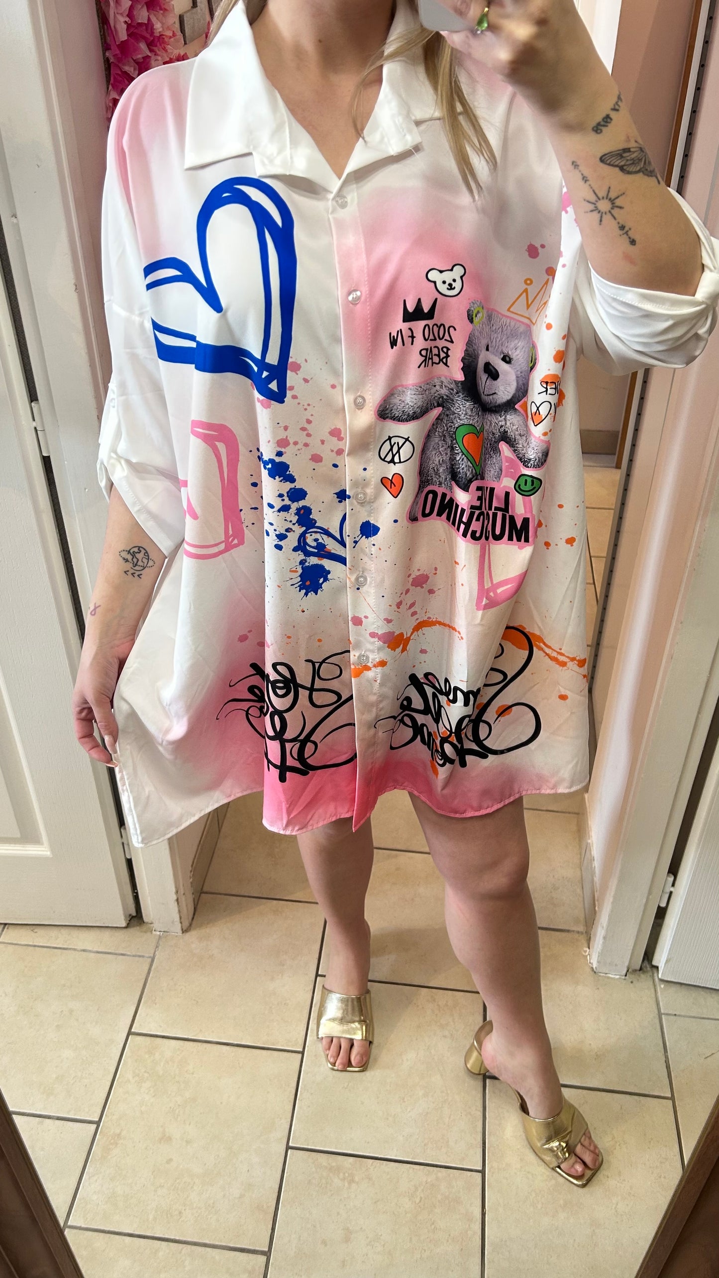 Chemise longue bariolée