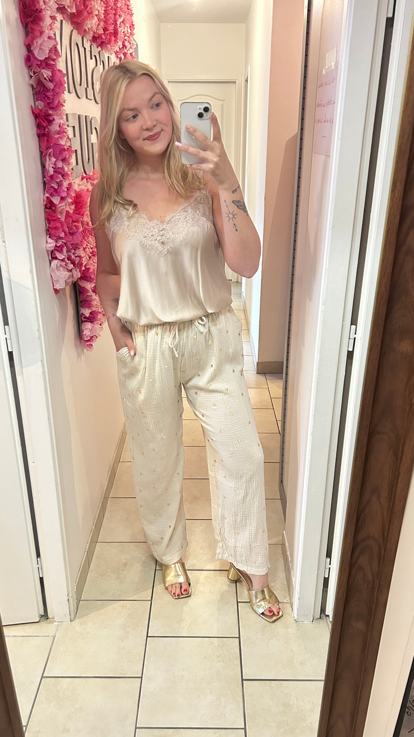 Pantalon à cœur doré