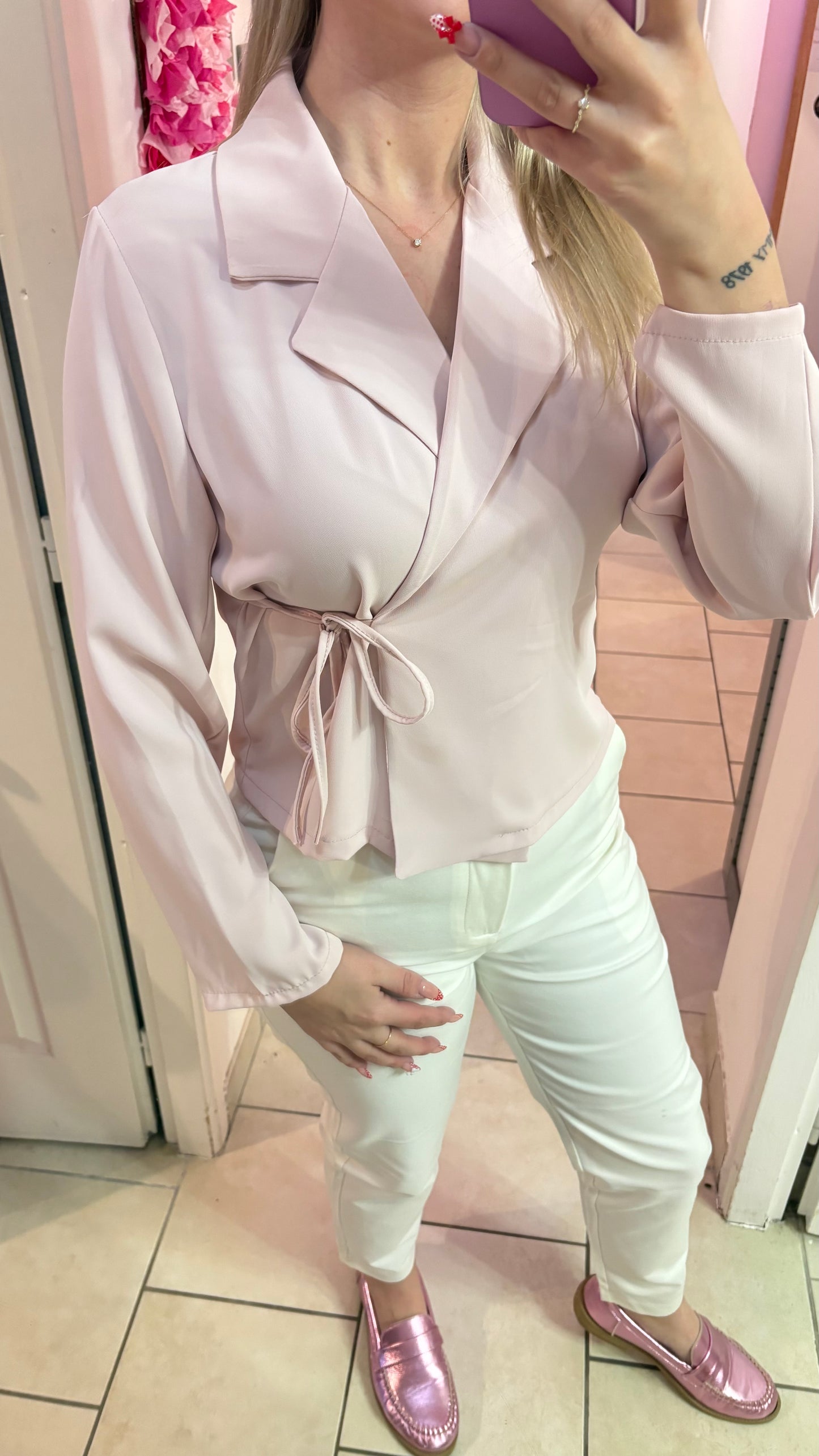 Veste cache cœur rose poudrée