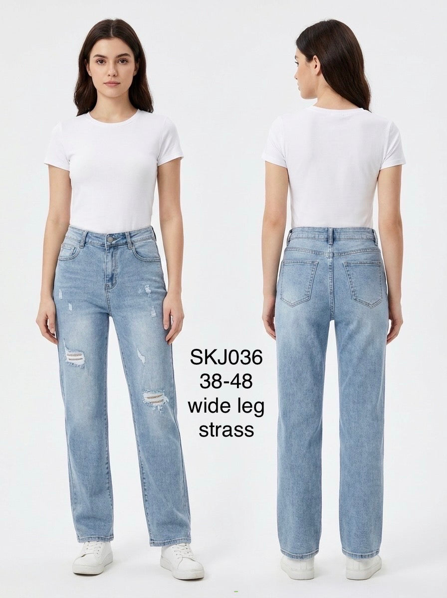 Jean wide leg à strass