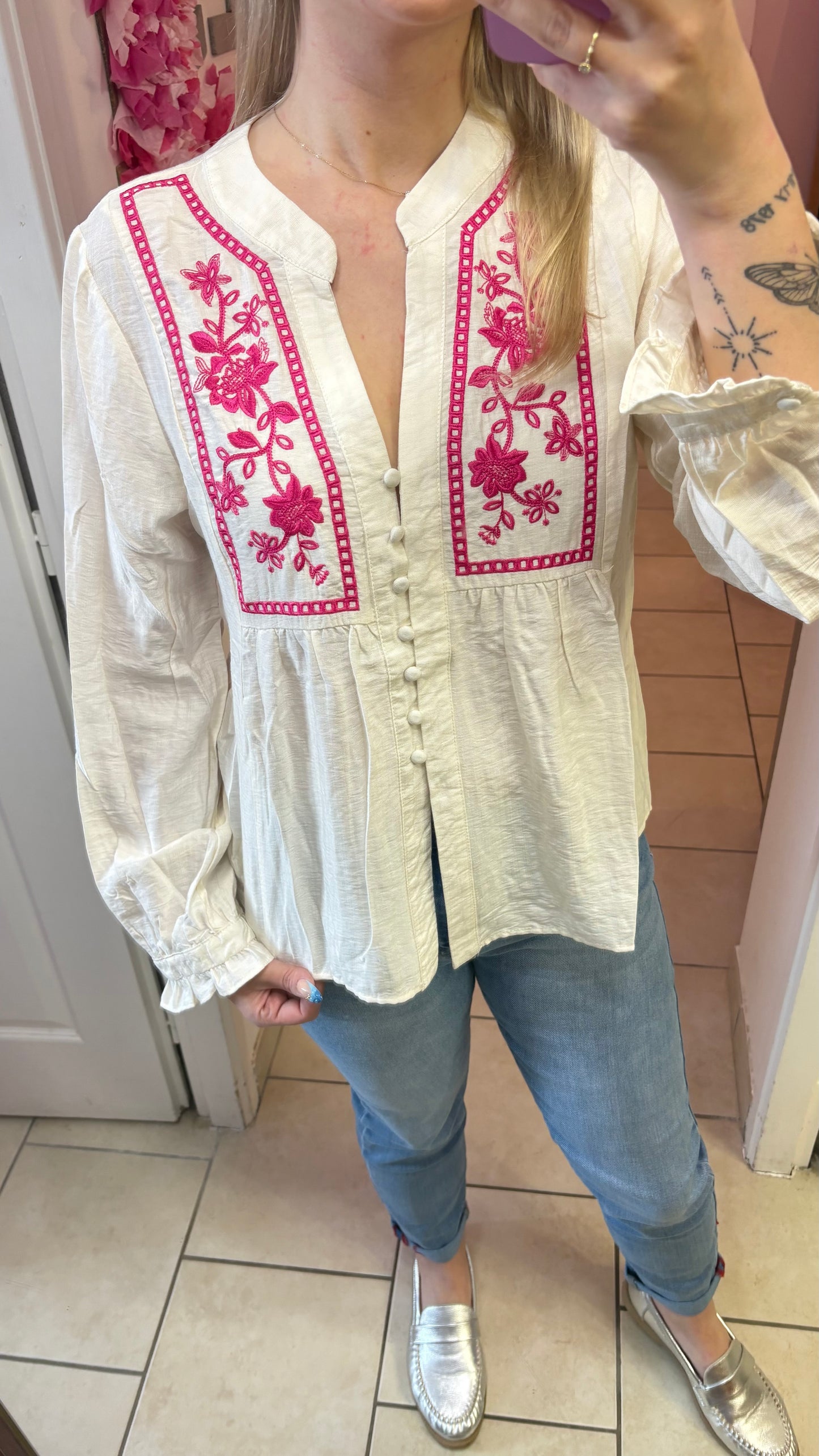 Blouse beige et rose 38/40