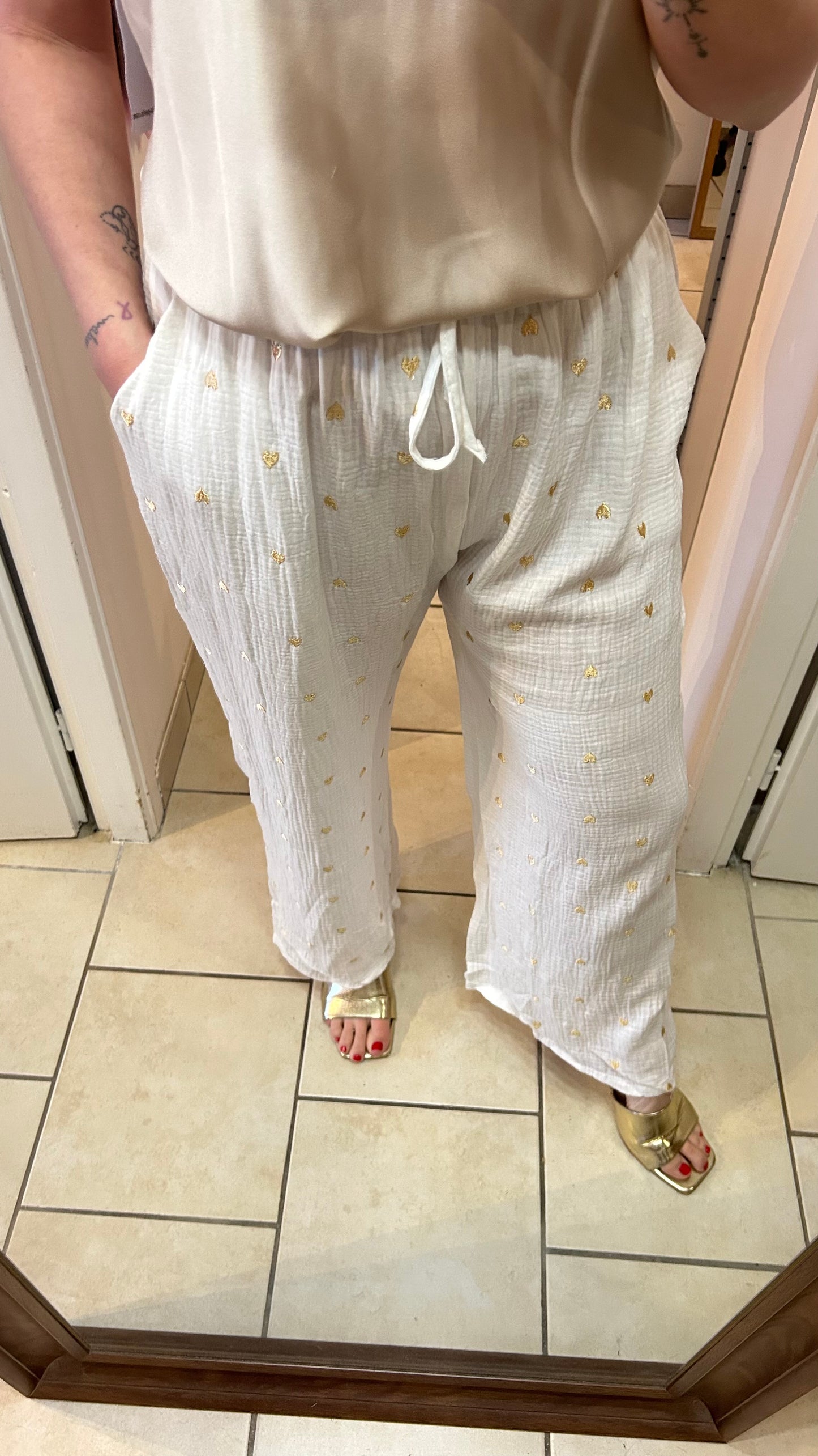 Pantalon à cœur doré