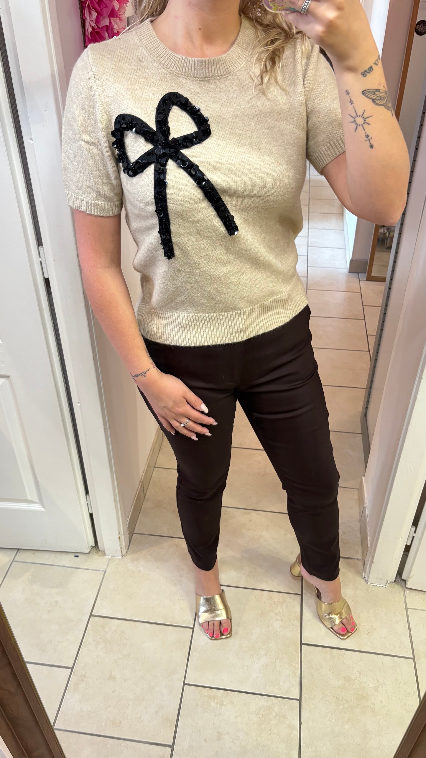 Top beige à noeud S/M