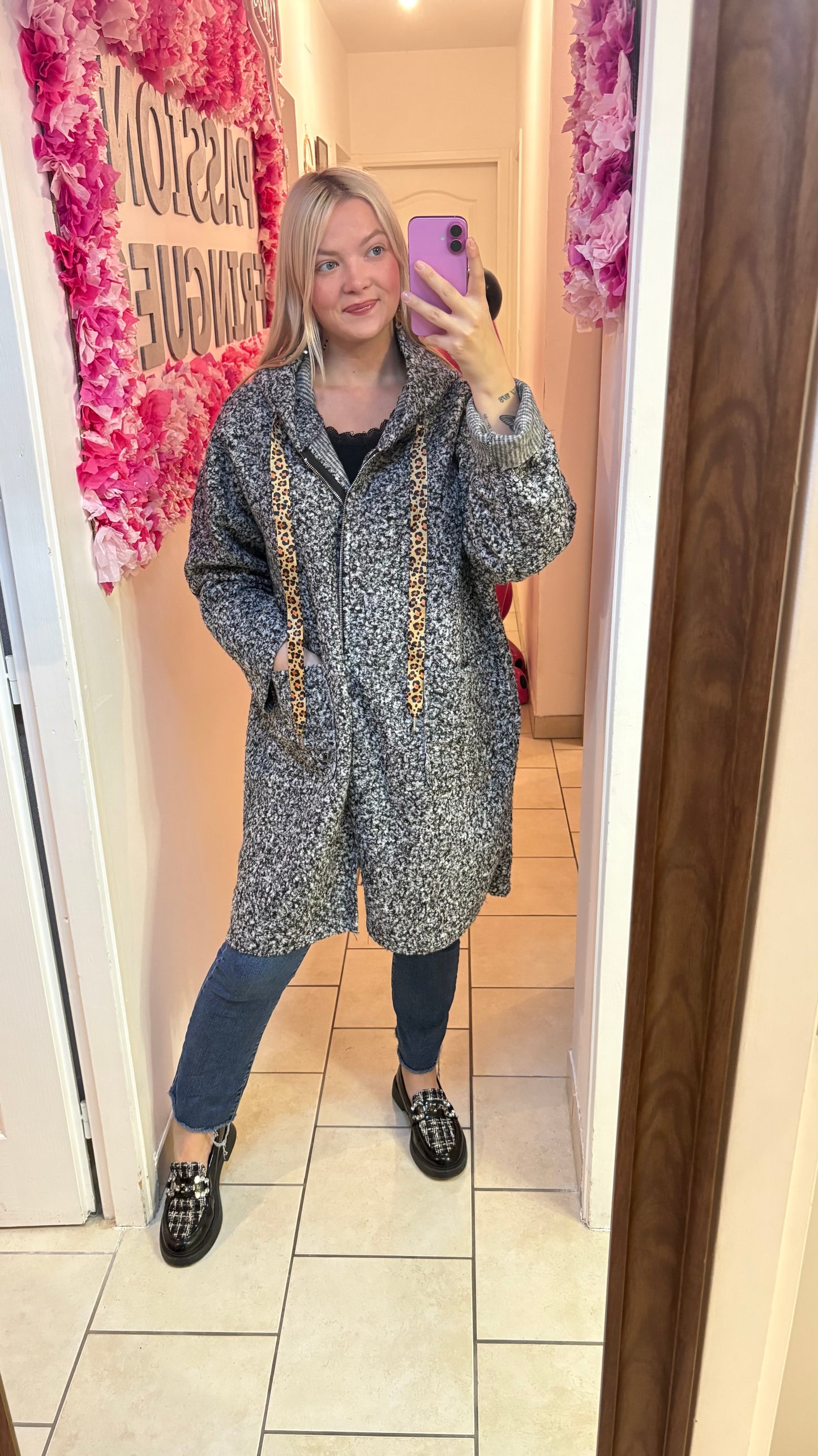 Manteau oversize gris moucheté