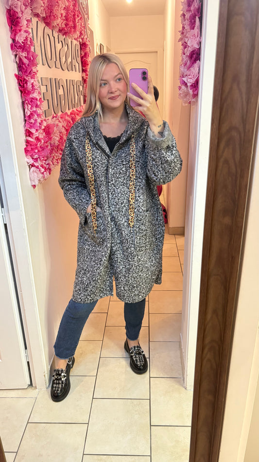 Manteau oversize gris moucheté