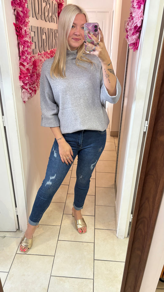 Pull gris à perles S/M