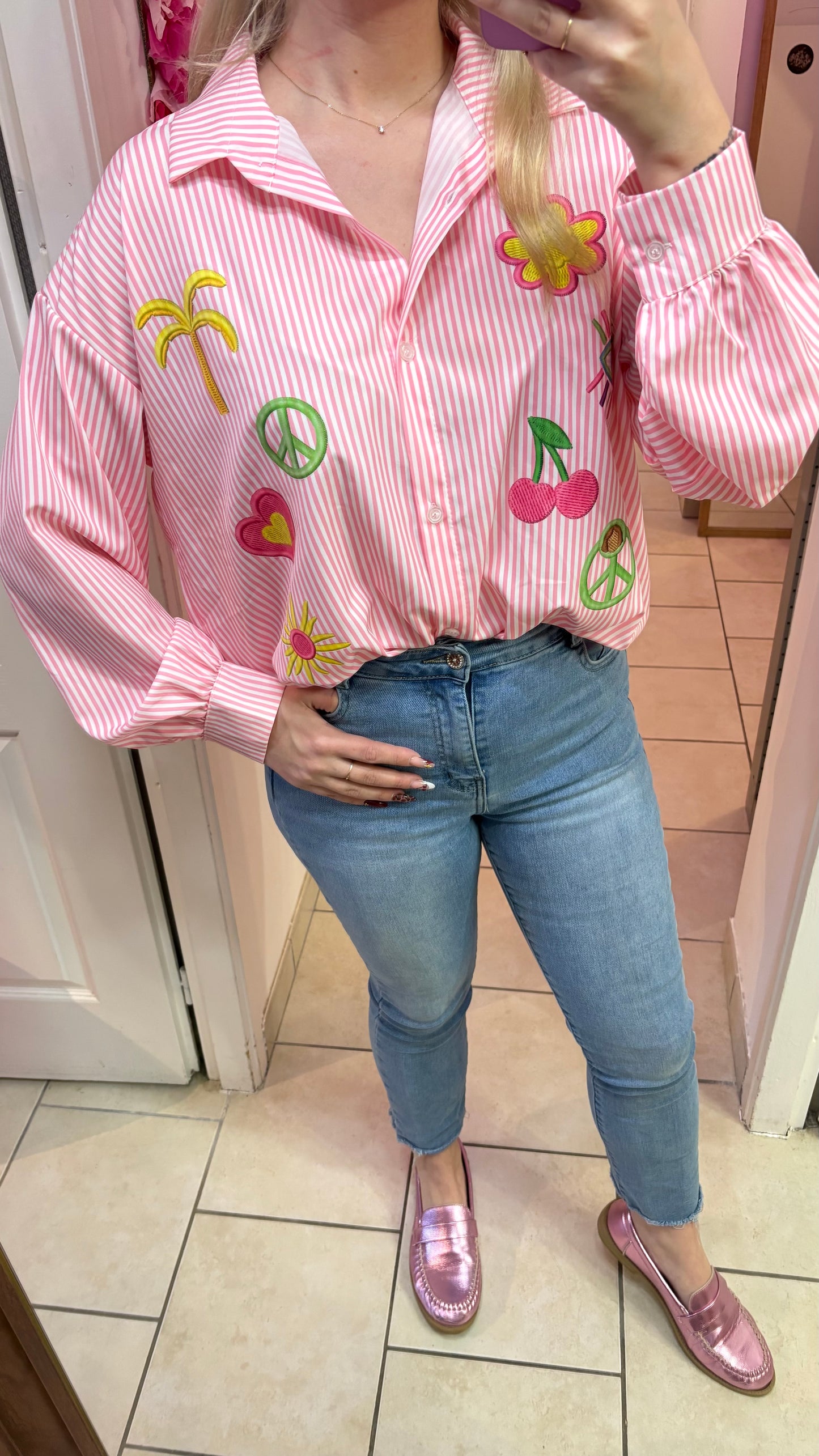 Chemisier rose oversize