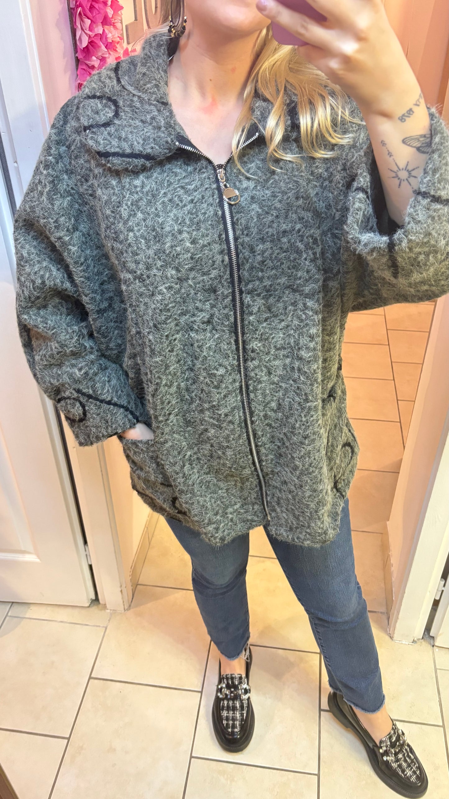 Manteau à fermeture gris kaki