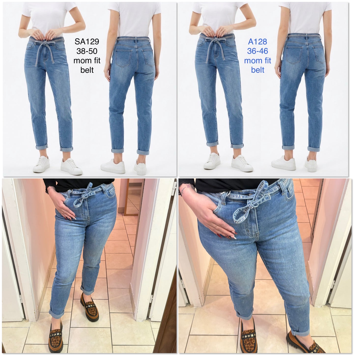 Jean mom ceinture à strass