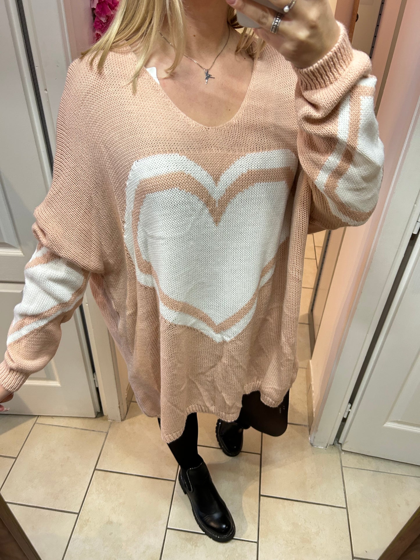 Pull oversize rose poudrée