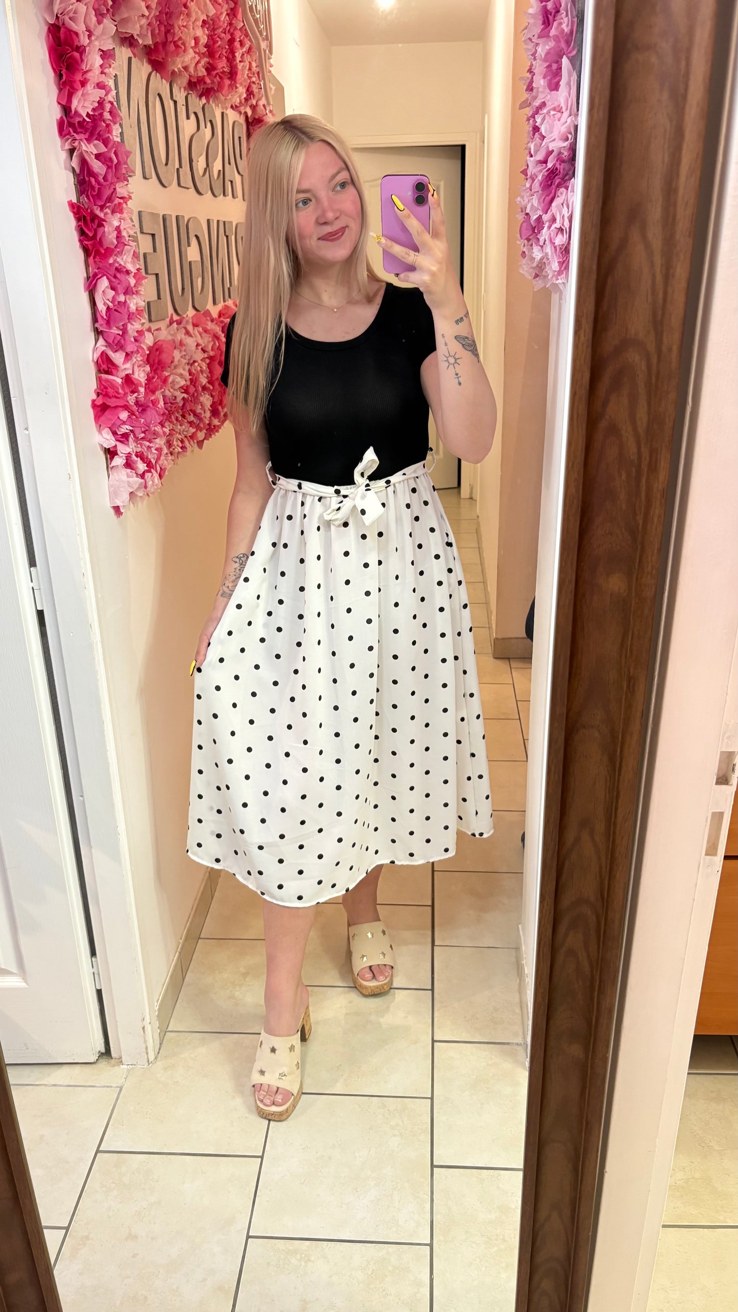 Robe mi longue à pois