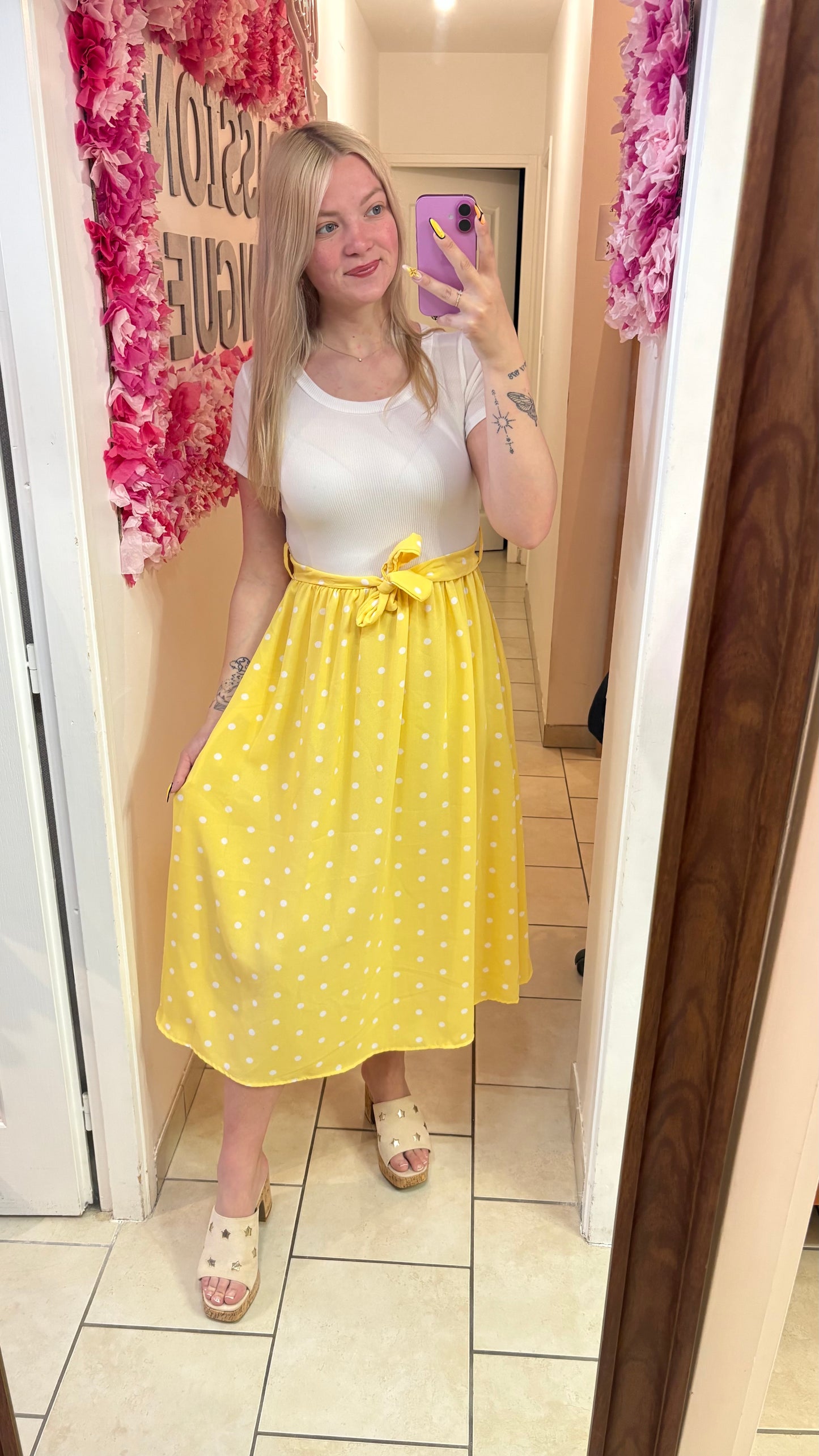 Robe mi longue à pois