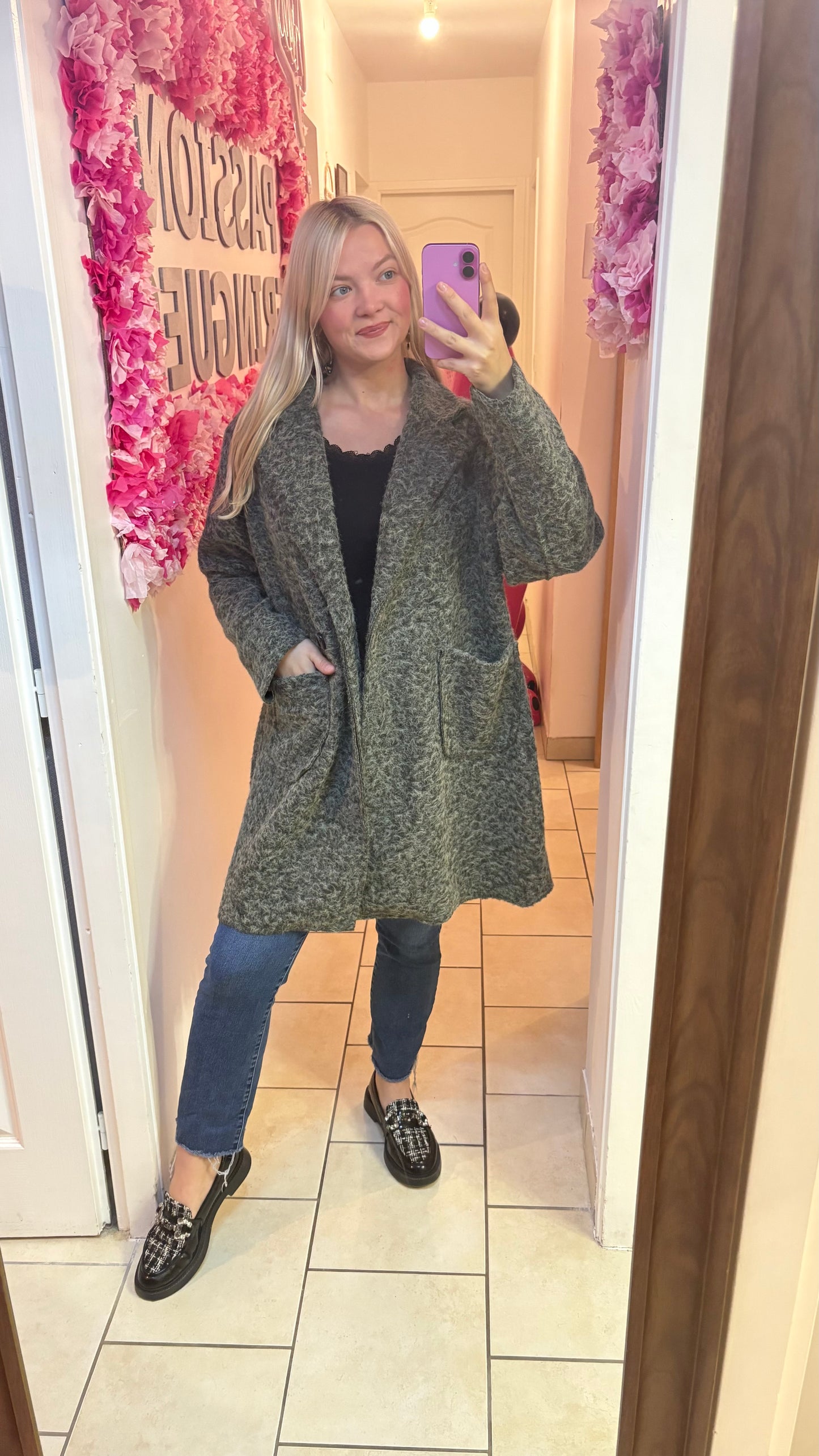 Manteau long gris kaki