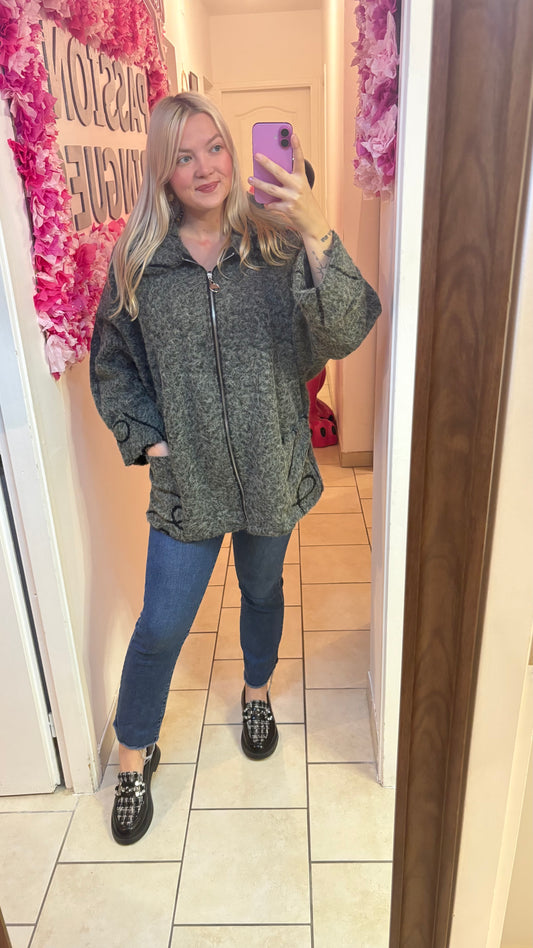 Manteau à fermeture gris kaki