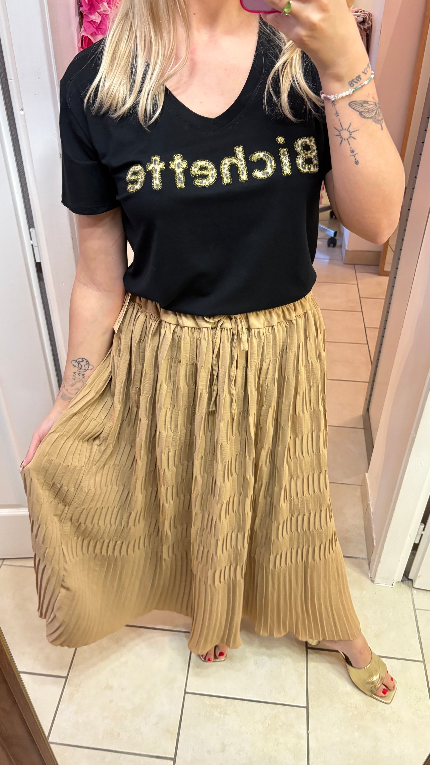 Jupe plissée camel