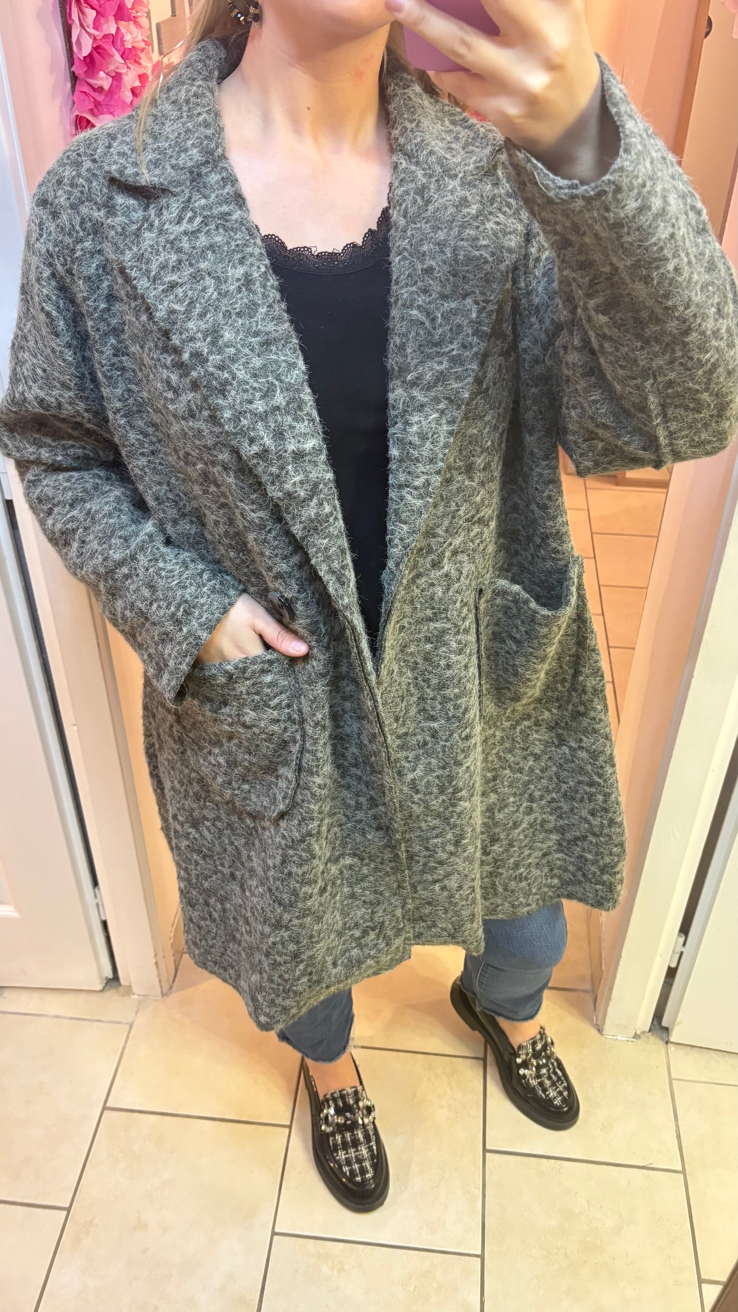 Manteau long gris kaki