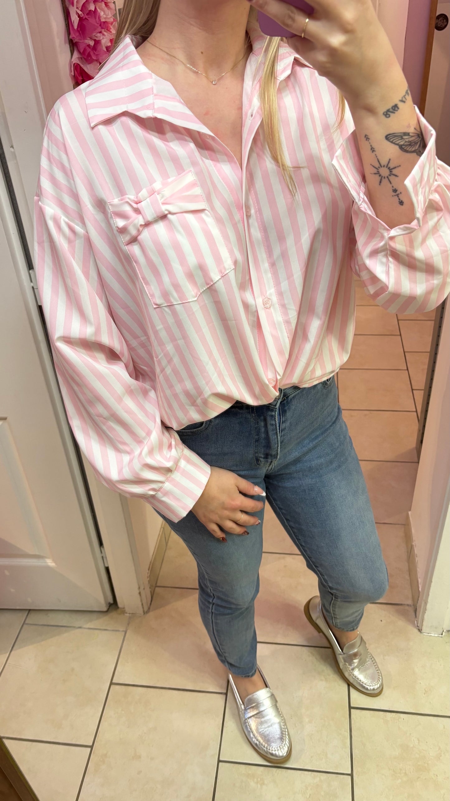 Chemisier rose poudrée à noeud