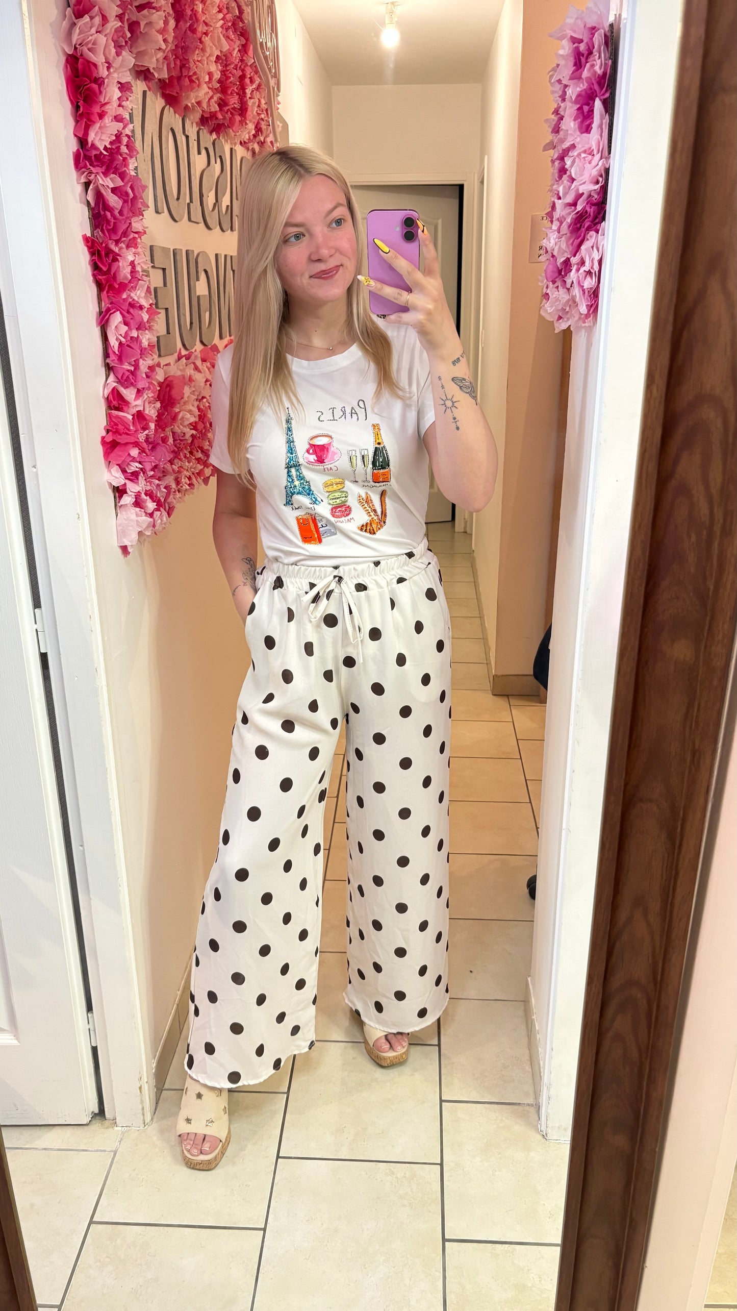 Pantalon à pois écru 34/44