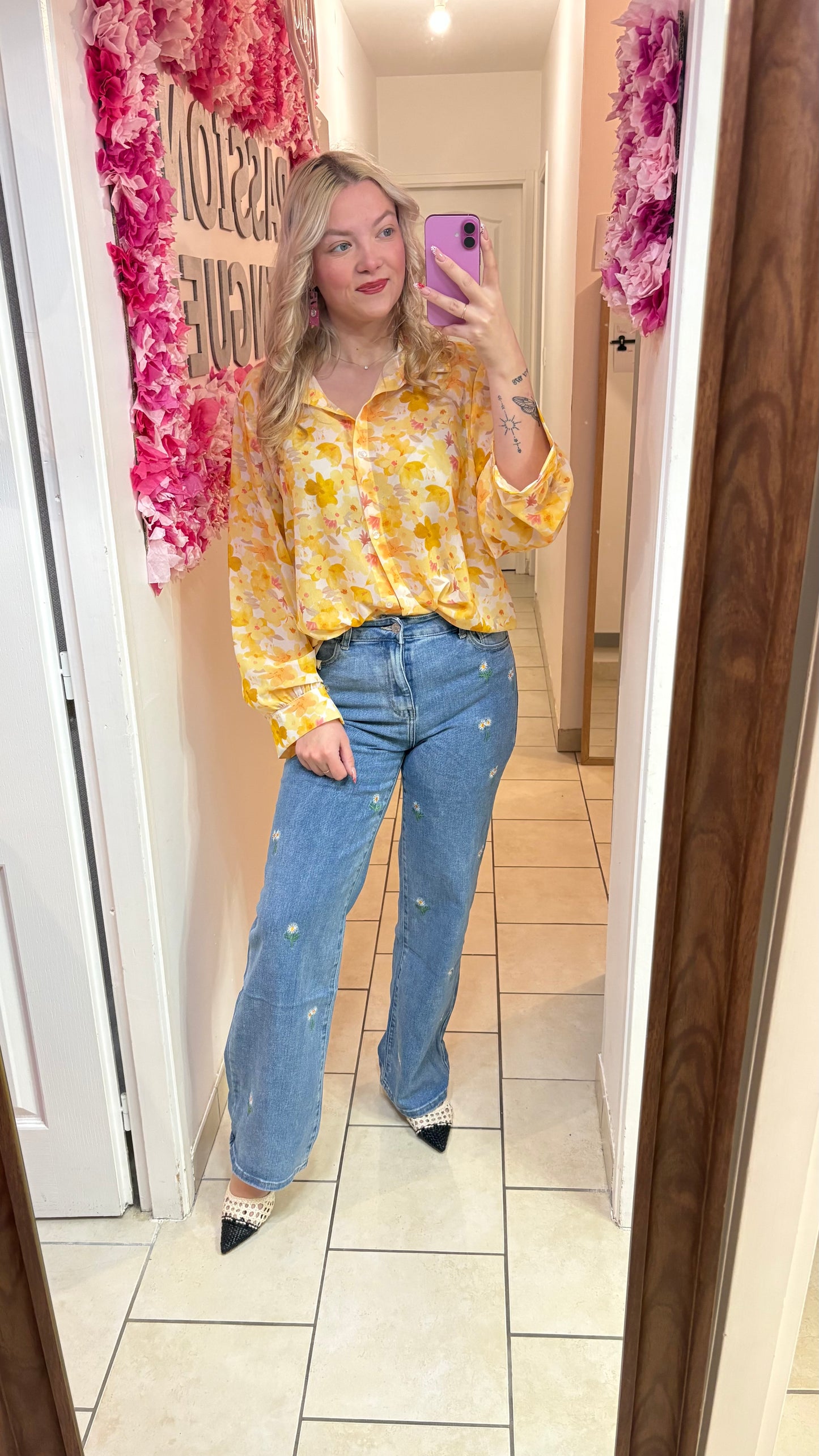 Chemisier jaune fleuri