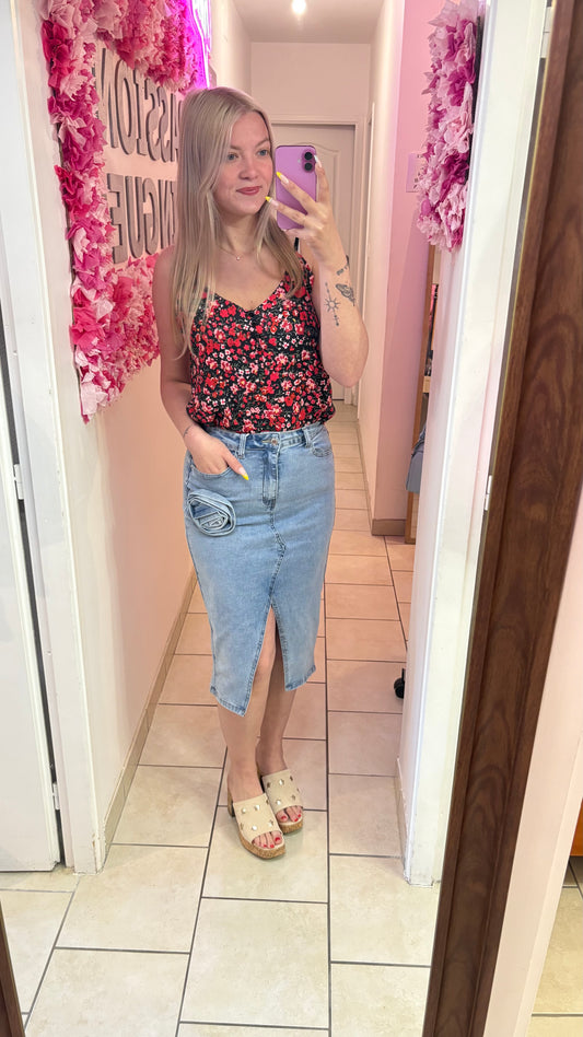 Jupe en jean à fleur