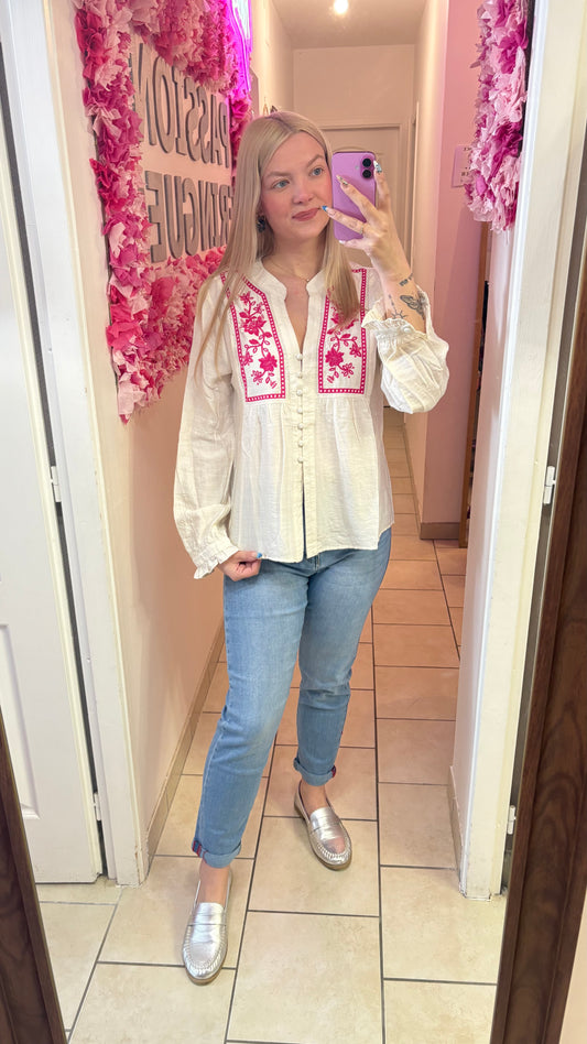 Blouse beige et rose 38/40