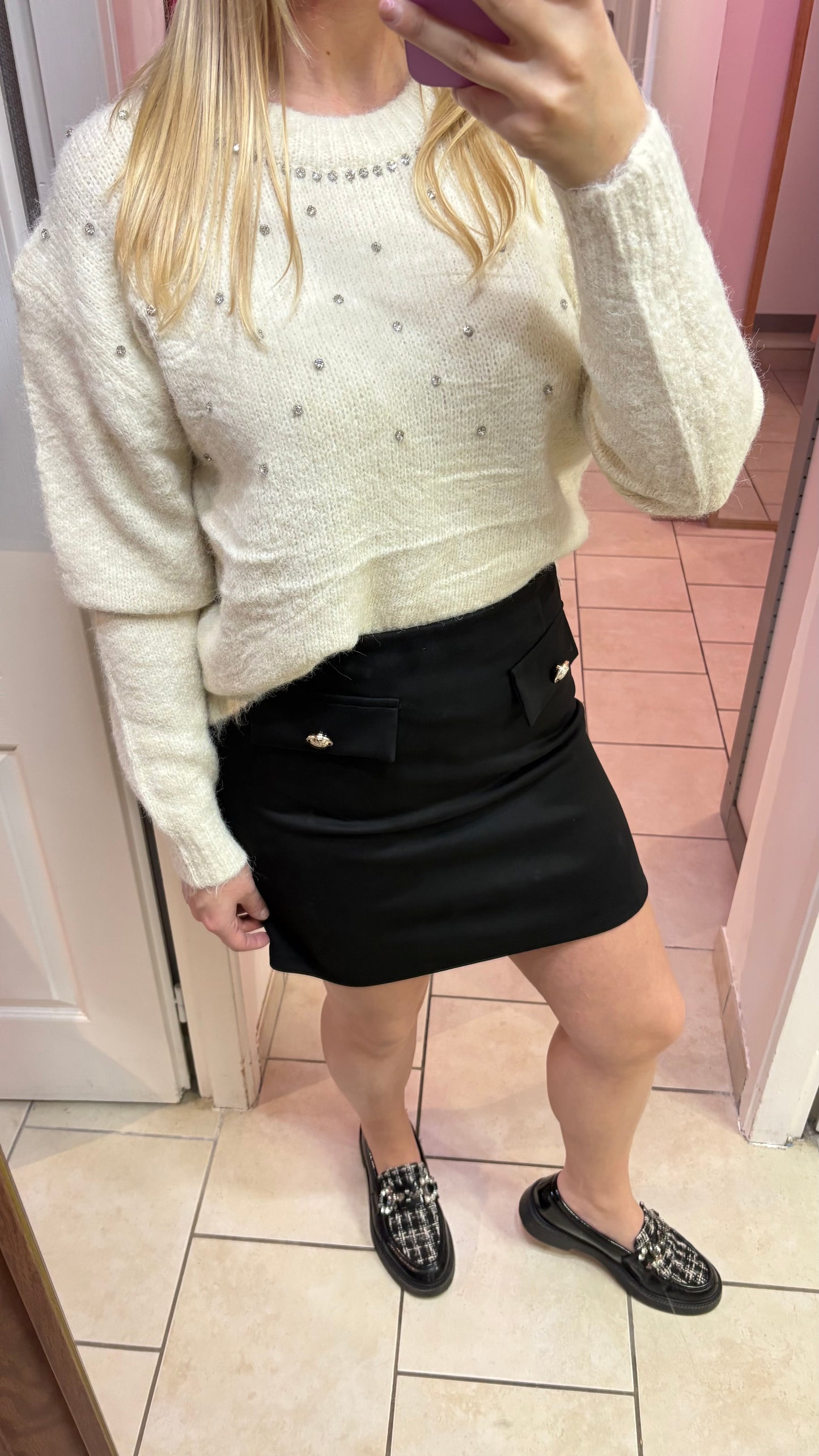 Pull à strass beige