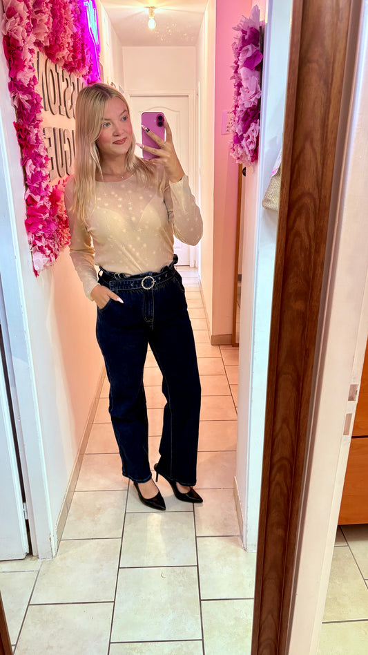 Top étoiles beige