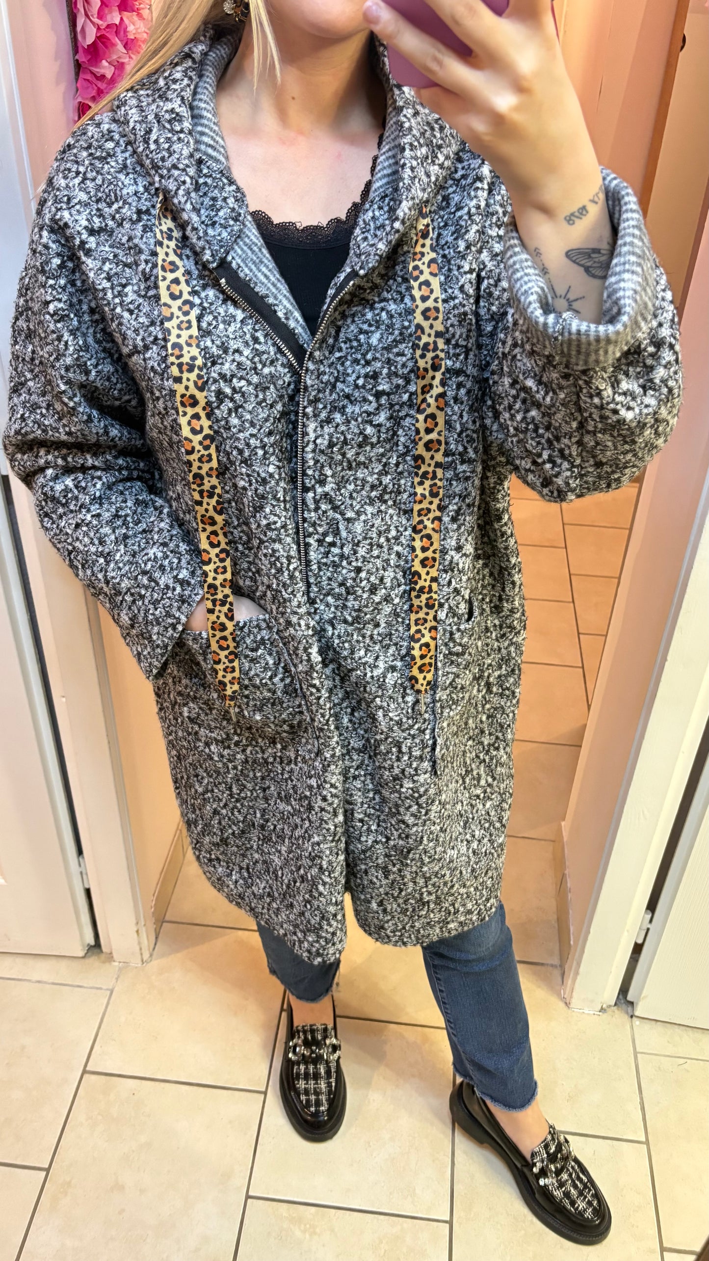 Manteau oversize gris moucheté