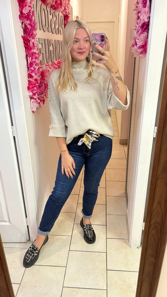 Pull beige à perles