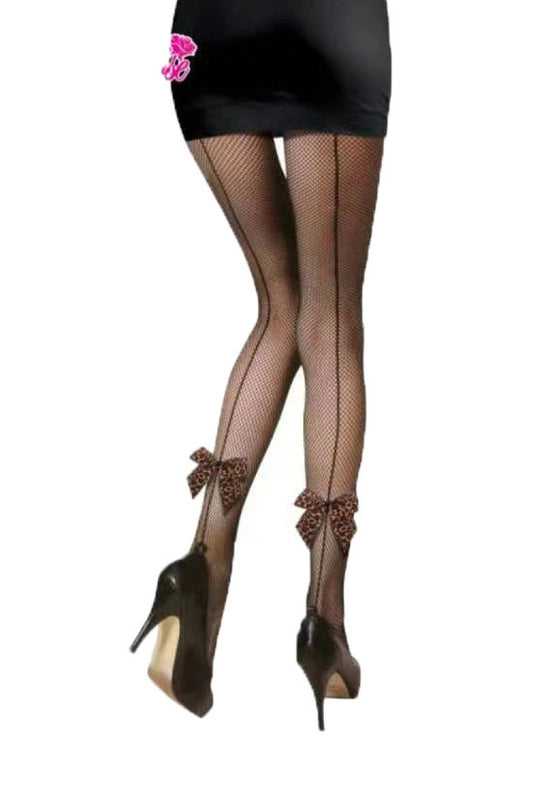 Collants résilles noeud leopard TU