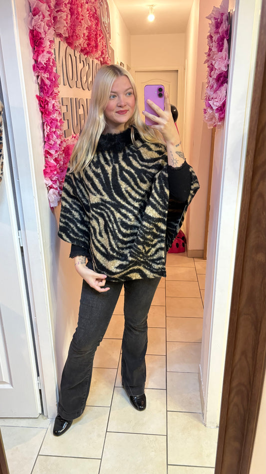 Poncho zébrés beige et noir