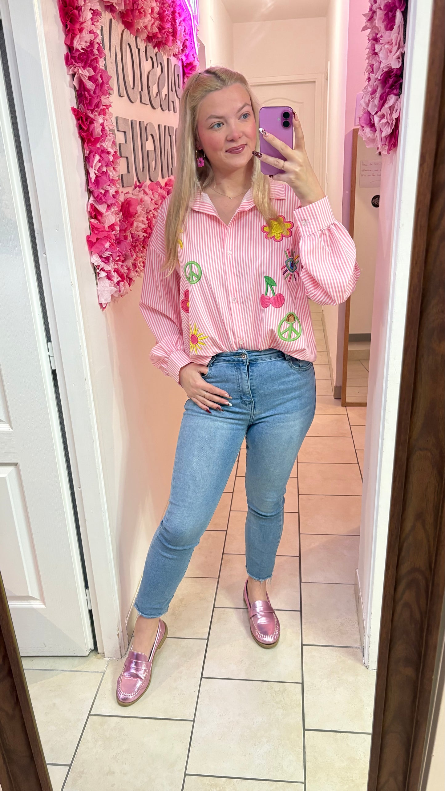 Chemisier rose oversize