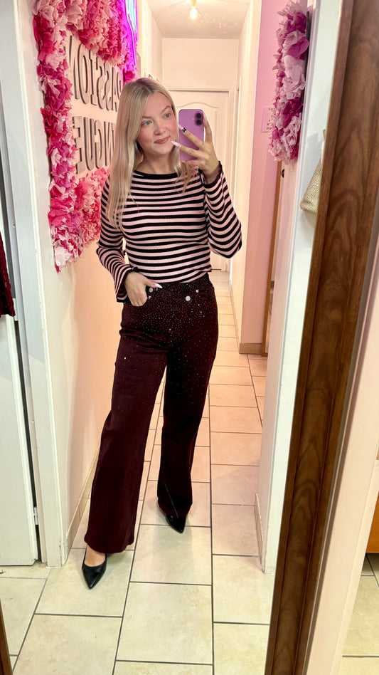Pull bordeaux et rose