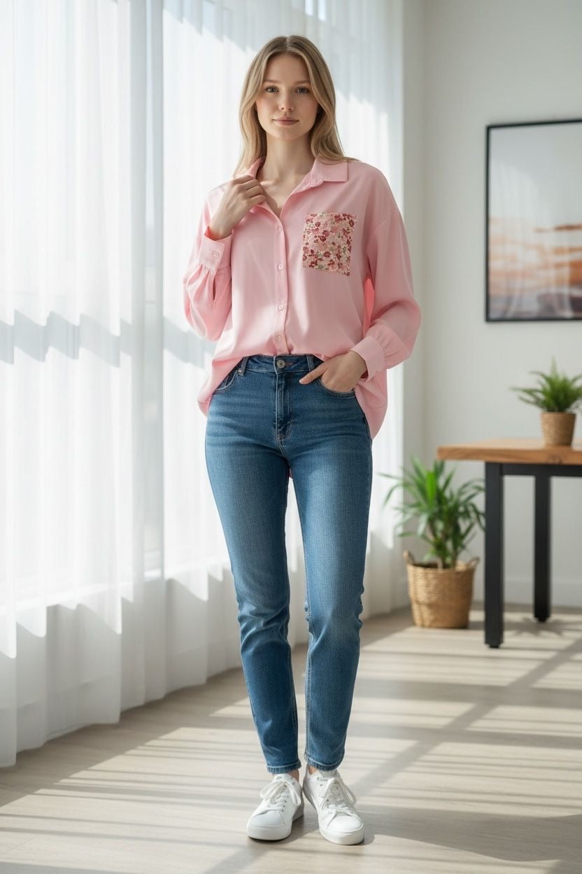 Chemisier rose poudrée oversize