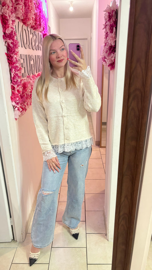 Gilet beige à dentelle