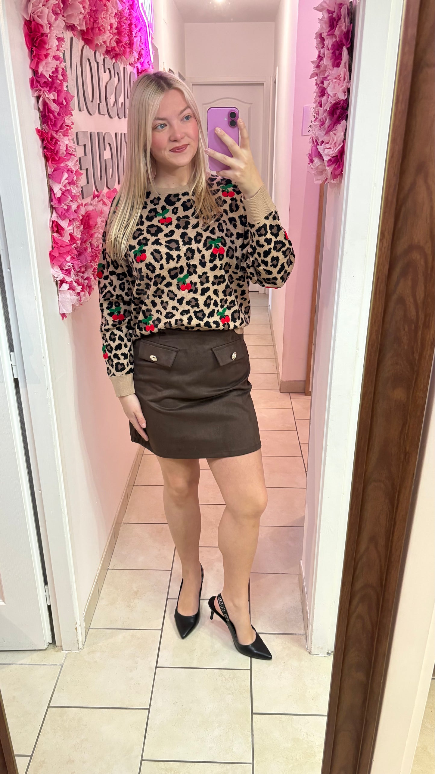 Pull Léo cerise camel