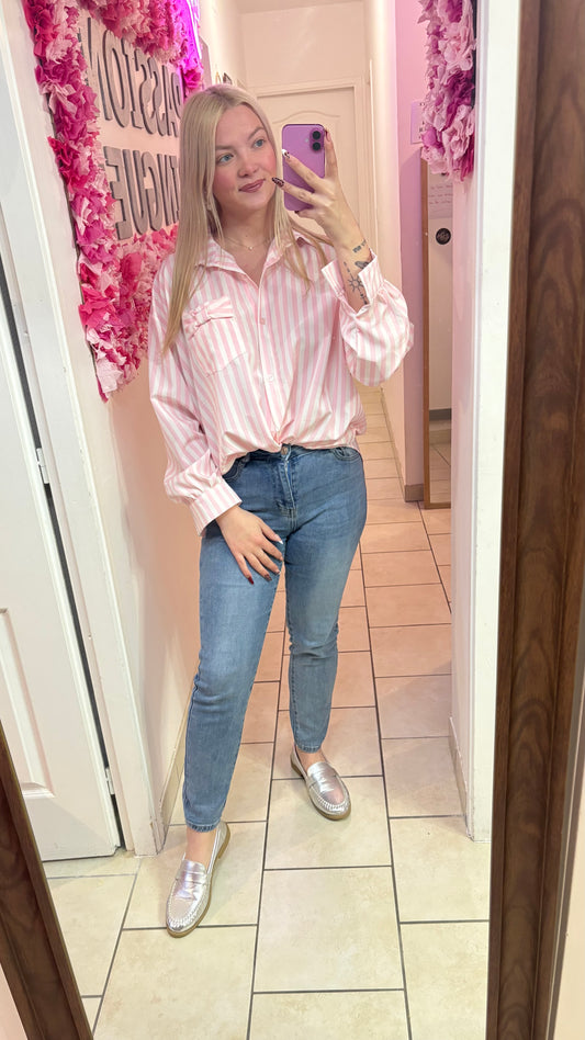 Chemisier rose poudrée à noeud