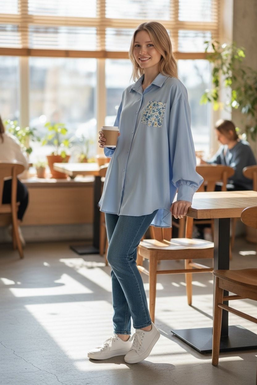 Chemisier bleu oversize